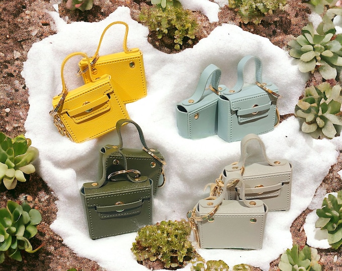 Mini leather coin bag, coin bag keychain, mini key ring bag, car key ring, initial key ring bag