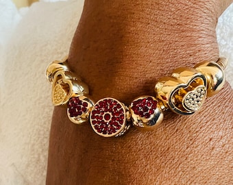 Charmed Bracelets, Butterflies Charms, Flower Charms, cut faceted beads Mom, Daughter, BFF