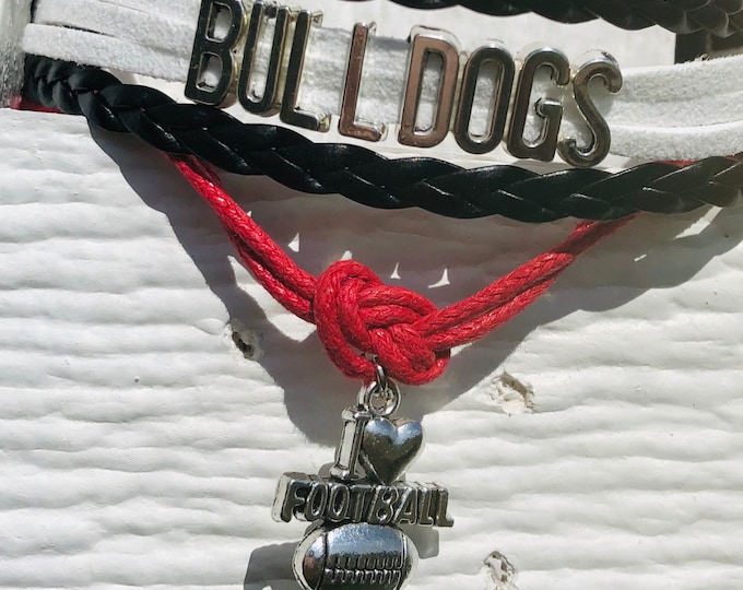 I Love Football Charm, Football Wrap Bracelet, Charm Bracelet, Football Jewelry Bracelet, Woven Braided Bracelet