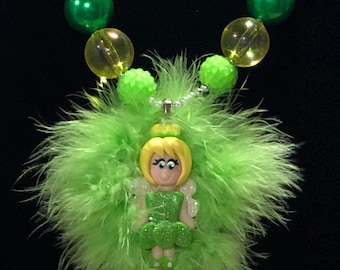 Tinker Bell Chunky Necklace, Chunky Necklace, Kids Jewelry DIY, Girls Necklace, Girls Chunky Bead Necklace, TinkerBell Polymer Clay