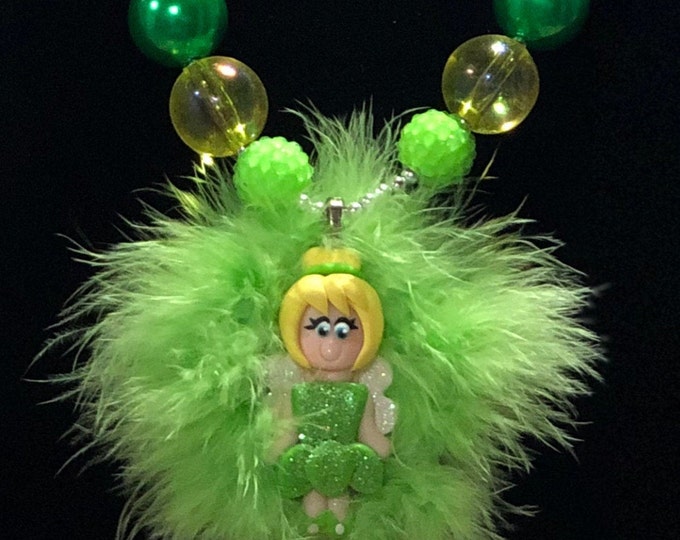 Tinker Bell Chunky Necklace, Chunky Necklace, Kids Jewelry DIY, Girls Necklace, Girls Chunky Bead Necklace, TinkerBell Polymer Clay