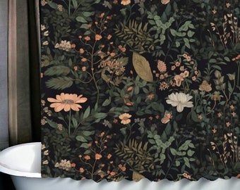 Rideau de douche de bain de fleurs sauvages cottagecore de mauvaise humeur, 12 crochets en forme de C 69 x 70 pouces, accessoires de décoration de salle de bain floraux, cadeau de pendaison de crémaillère