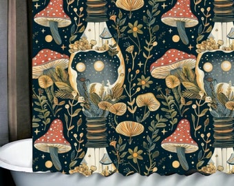 Rideau de douche psychédélique aux champignons gobelins et 12 crochets en forme de C, 69 x 70 po., cadeau déco de salle de bain nature forêt cottagecore