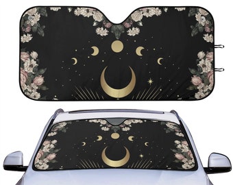 Witchy Moon phase Car sunshade for windshield, Mystical cute witch Window Sun Blocker, Pale rose moon car accessories Auto Decor Screen