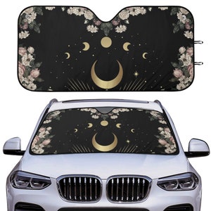 Witchy Moon phase Car sunshade for windshield, Mystical cute witch Window Sun Blocker, Pale rose moon car accessories Auto Decor Screen image 1