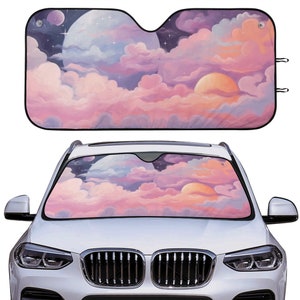 Pastel Purple pink sky Windshield Sunshade, Anime cute cloud car shade, cute sun blocker, Kawaii Vehicle carshade car decor accessories gift