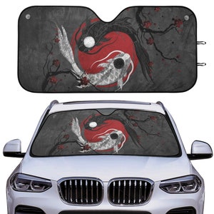 Japanese Koi fish Car sunshade for windshield, Japan Red sun Window Sun Blocker, Anime Carp fish car accessories Auto Decor Screen