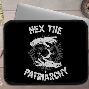 Black and white witch HEX the Patriarchy mystical laptop sleeve, Feminist  laptop case, Witchy Aesthetic ipad tablet cover padded laptop bag