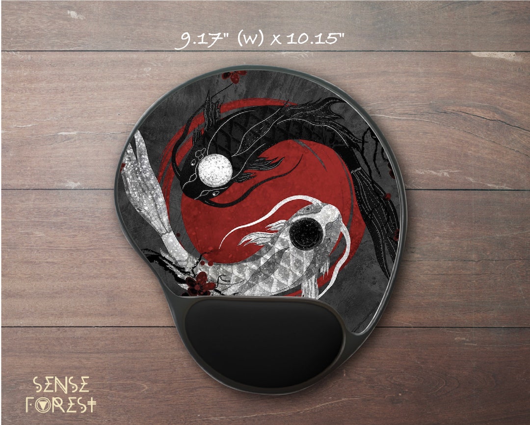 Koi Desk Pad Black and White, Japanese Fish Pond, Large Mousepad