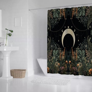 Forest Witch Big Moon Cottagecore Botanical Bath Shower Curtain With 12 C-shaped Hooks 69 X 70 ...
