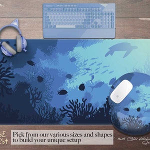 Blue Ocean Big Turtle Desk Mat, under the sea peaceful extra large desk mat, round mouse pad, extended mouse pad cute, gaming desk mat