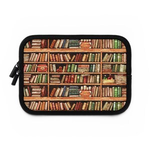 Bookcore library bookshelf laptop sleeve, Dark academia iPad tablet cover, laptop travel case padded bag, book lover reader bookworm gift 7"