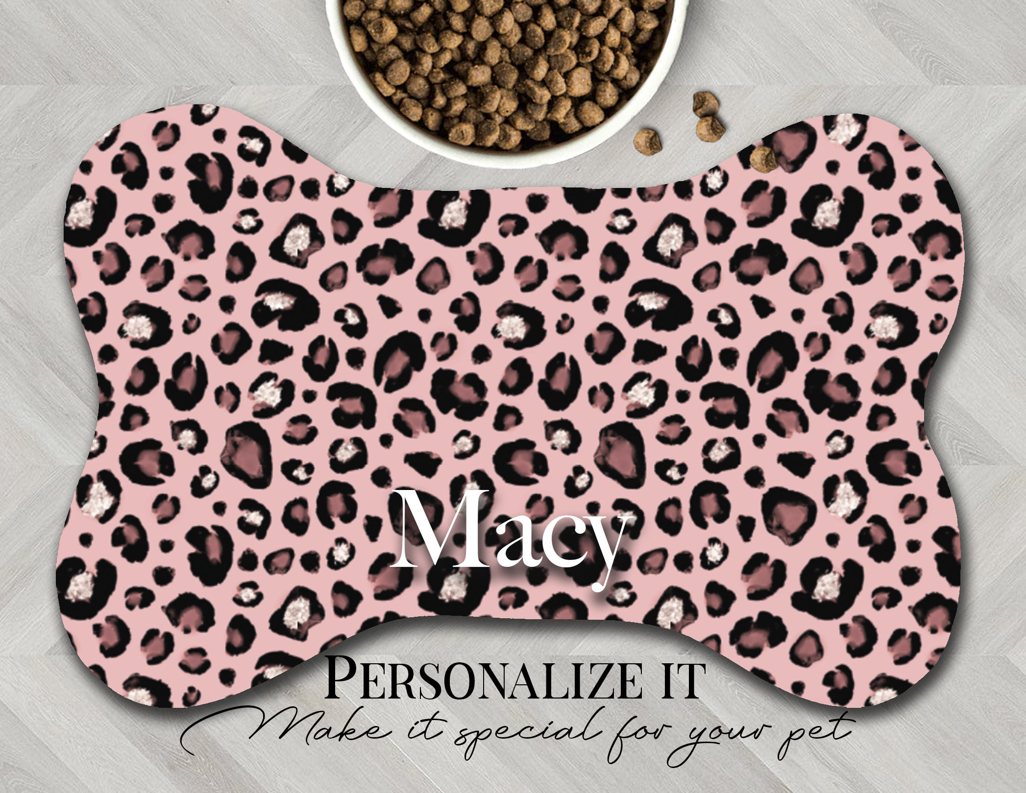 Personalized Pet Bowl Mat, Leopard Print – Multi Chic