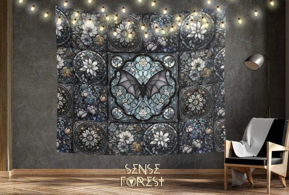 Medieval Gothic Stained Glass Bat Wall Tapestry Gothic Witchy Home Decor Indoor Wall Tapestry Vampire Theme Dorm Room Wall Decor Hang Etsy