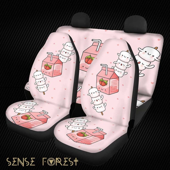 Kawaii Pink Strawberry Milk Car Seat Cover Set, Japanese Kawaii