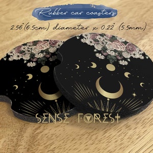 Witchy Moon phase Car sunshade for windshield, Mystical cute witch Window Sun Blocker, Pale rose moon car accessories Auto Decor Screen 2 car coasters