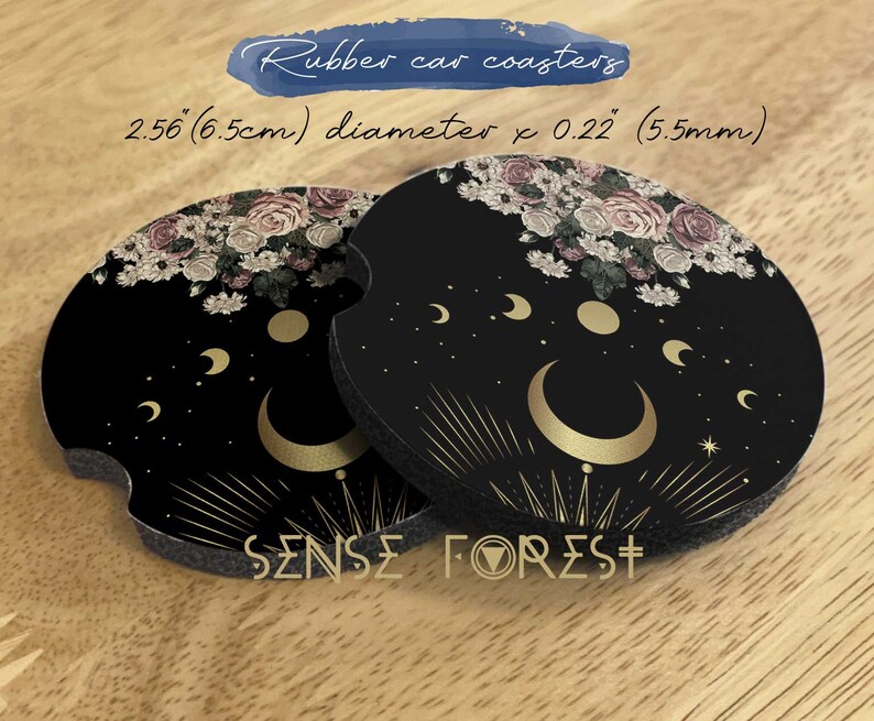 Witchy Moon phase Car sunshade for windshield, Mystical cute witch Window Sun Blocker, Pale rose moon car accessories Auto Decor Screen 2 car coasters