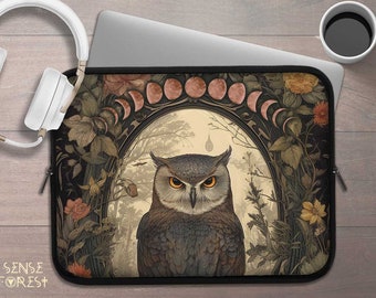 Eule Mond dunkel Academia botanische Laptophülle, Cottagecore witchy Laptophülle iPad Tablet-Abdeckung, Laptop-Reisetasche, gepolsterte Laptoptasche