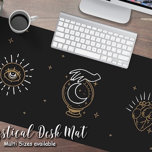 Black witchy desk mat, Mystical Elements Abstract Desk Mat, Celestial Desk Mat Cute, Desk Mat Gaming, Extended Mouse Pad, Large Mouse Pad