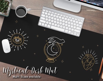 Black witchy desk mat, Mystical Elements Abstract Desk Mat, Celestial Desk Mat Cute, Desk Mat Gaming, Extended Mouse Pad, Large Mouse Pad