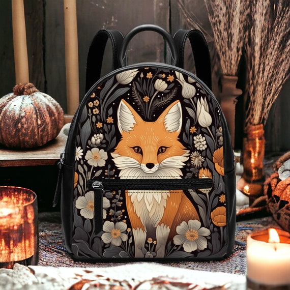 Kawaii Forest Fox Vegan Leather Thin Straps Backpack Purse Cute Wildflowers Floral Cottagecore Backpack Nature Animal Lovers Gift Etsy UK