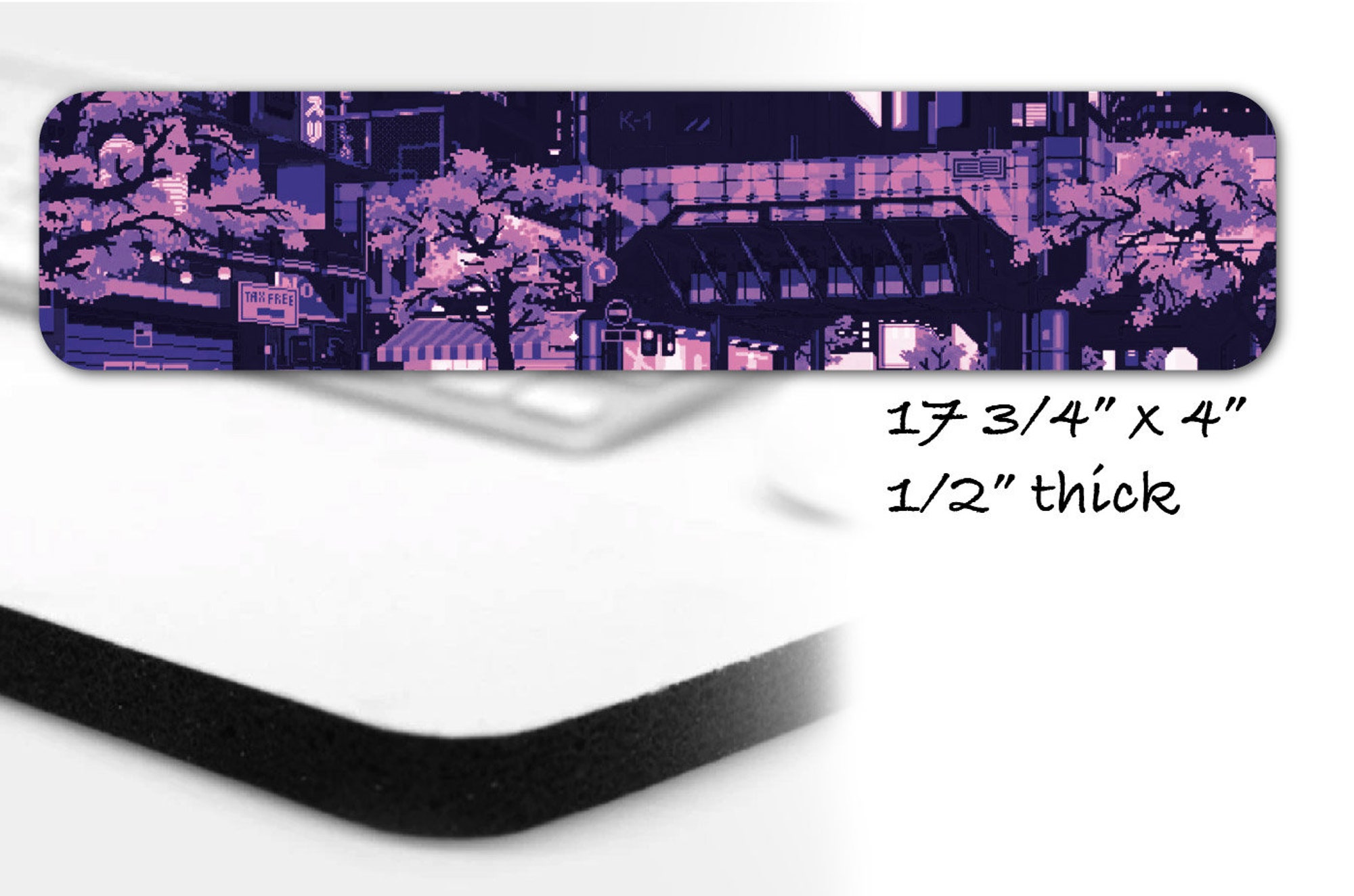 Purple Tokyo Desk Mat xxl, Japanese Street Mousepad, SAKURA Retro 90s Anime aesthetics