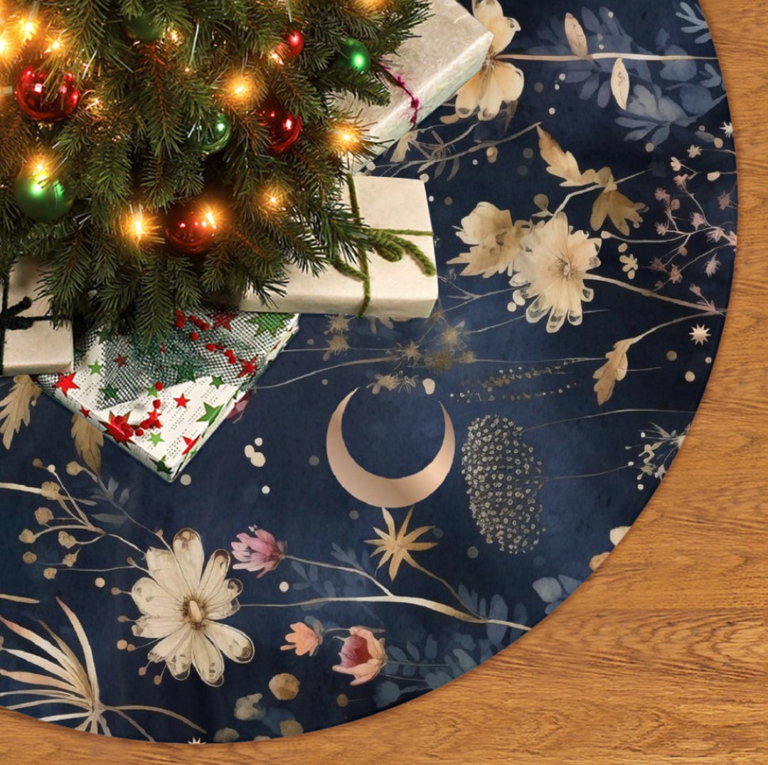 Dark Cottagecore Wildflower Moon Star Boho Witchy Christmas Tree Skirt ...