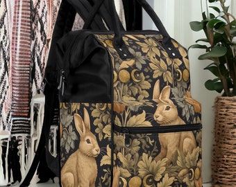 Sac à langer de grande capacité avec lapin rétro Cottagecore, sac à dos Art Nouveau pour maman, sac pour biberons d'allaitement, cadeau fantaisiste pour une nouvelle maman post-partum