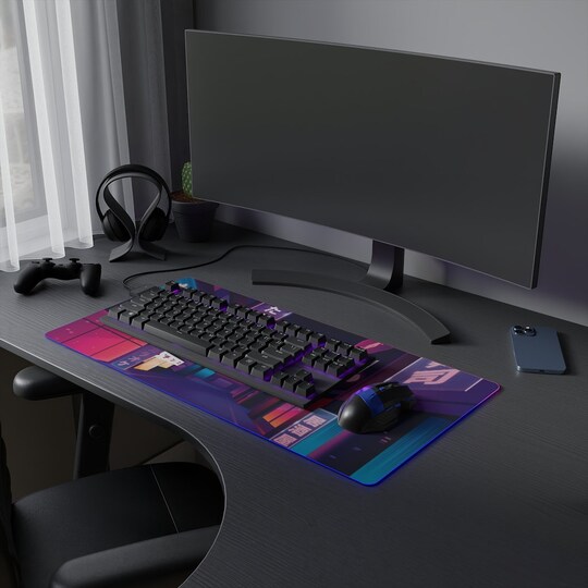 Disover Vaporwave Japanese City RGB Gaming Mouse Pad LED ,Tokyo Steet RGB Gaming Desk Pad