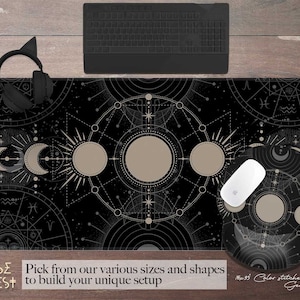 Astrology witchy moon phase desk mat, celestial zodiac extended mouse pad, XXL extra large desk pad cute, witch Wicca mousepad wrist rest