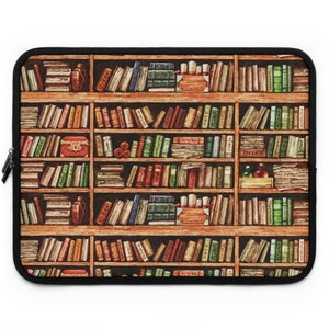 Bookcore library bookshelf laptop sleeve, Dark academia iPad tablet cover, laptop travel case padded bag, book lover reader bookworm gift 17"