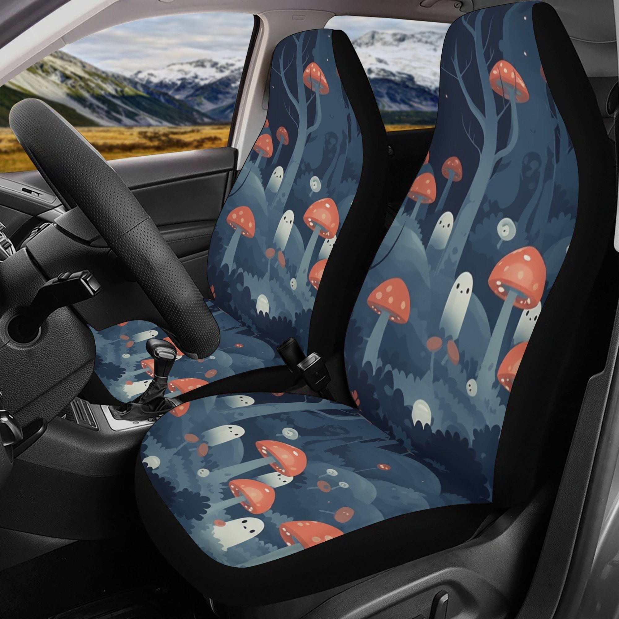Ghost Mushroom Forest Car Seat Cover