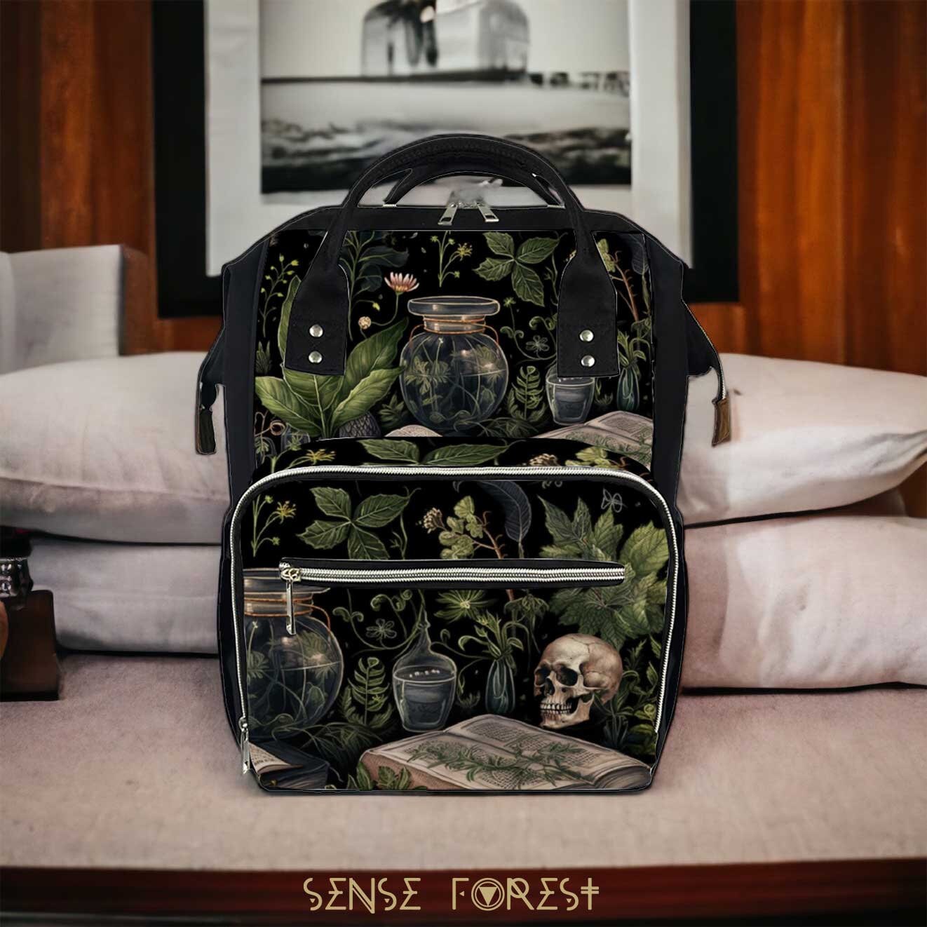 Dark Academia Green Witch Botanical Mommy Backpack Herbalist Witchycraft New Mom Large Utility Large Waterproof Diaper Bag Postpartum Gift Etsy