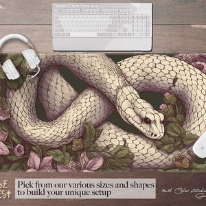 Witchy Serpent of old Desk Mat RGB, Boho Floral snake pastel purple XXL Green Gaming mousepad RGB setup, Ergonomic mousepad wrist rest setup