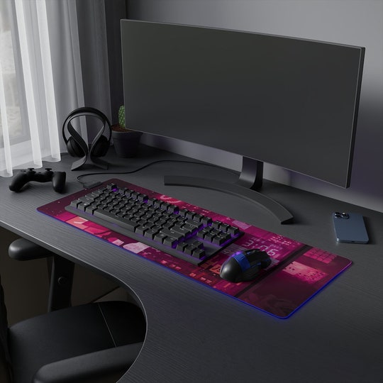 Disover Neon Red Tokyo desk mat RGB, LED gaming mousepad Changing