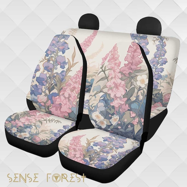Kawaii wildflower foxglove Car Seat Cover Set, Cottagecore Anime nature Front back seat cover, Car headrest interior decor, car accessories