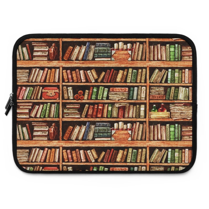 Bookcore library bookshelf laptop sleeve, Dark academia iPad tablet cover, laptop travel case padded bag, book lover reader bookworm gift 15"