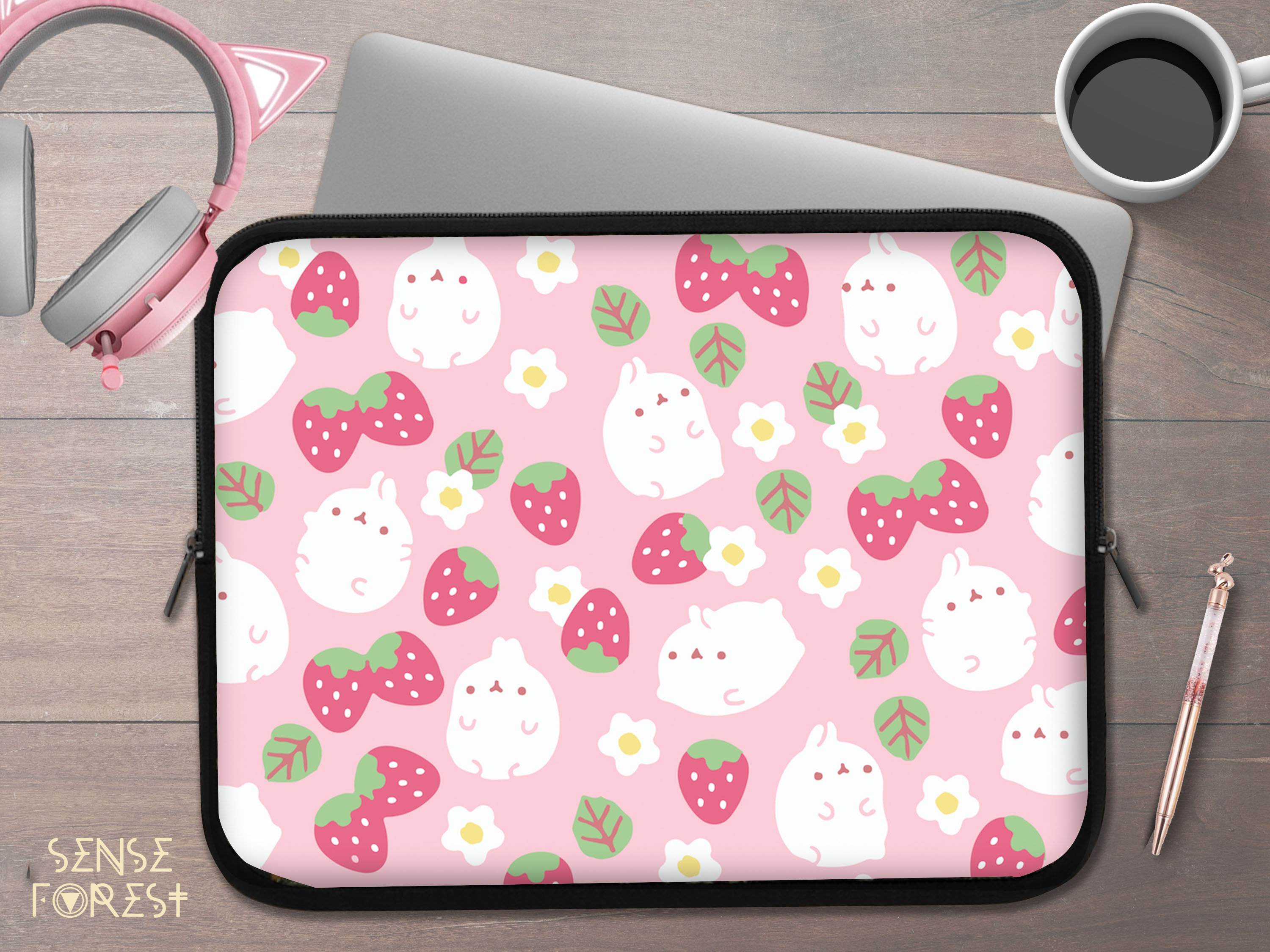 Kawaii Pink Heart Bear Laptop Case & Bag Set - LoliFairies Kawaii Shop