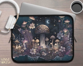 Darkcore Pilz Wald Laptop Tasche, Cute Fungi Laptop Tasche IPad Tablet Cover, Moon Laptop Reisetasche