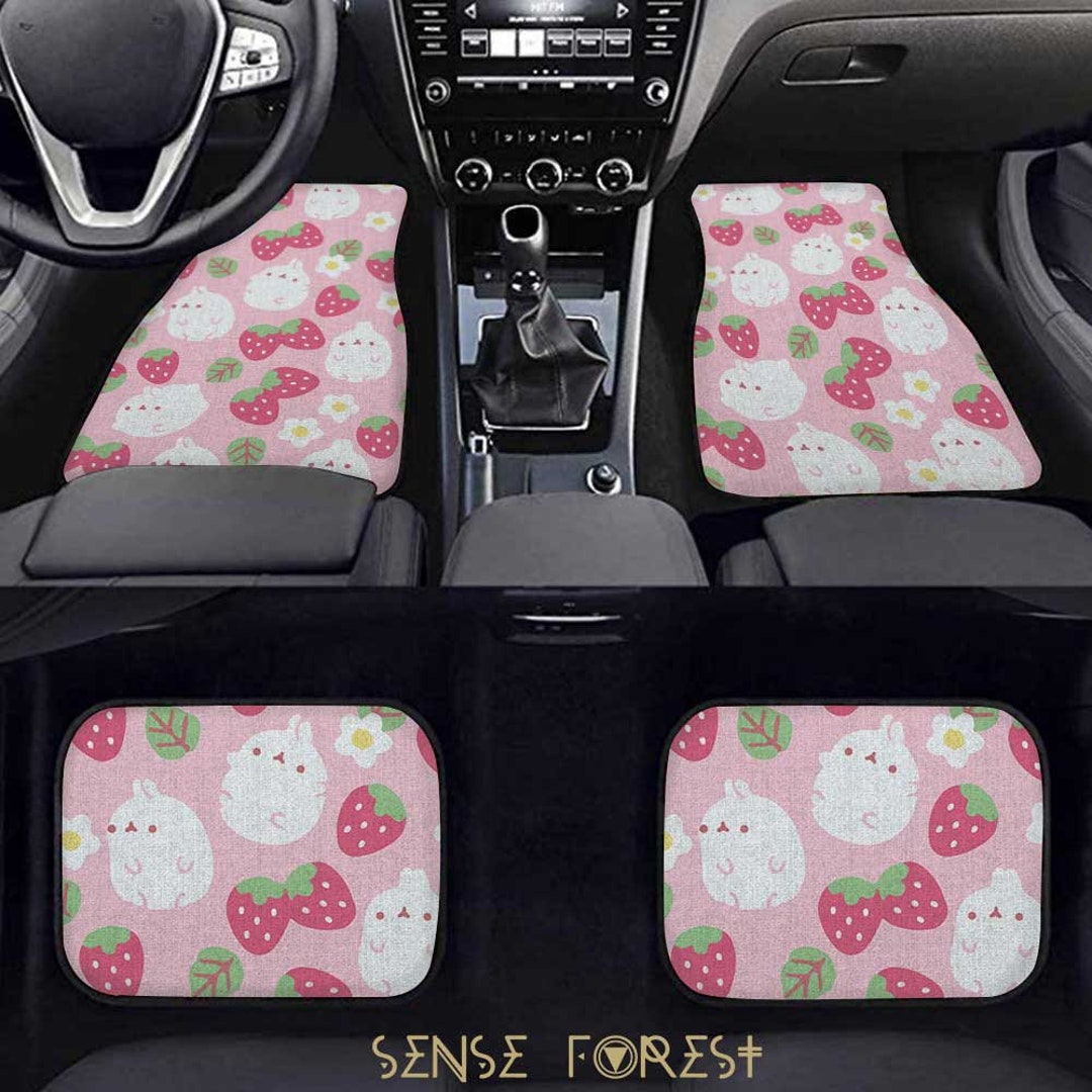 Kawaii Pink Strawberry Milk Car Seat Cover Set, Japanese Kawaii Aesthetic  Car Interior Decor, Cute Car Accessories, Women Car Decor Gift 
