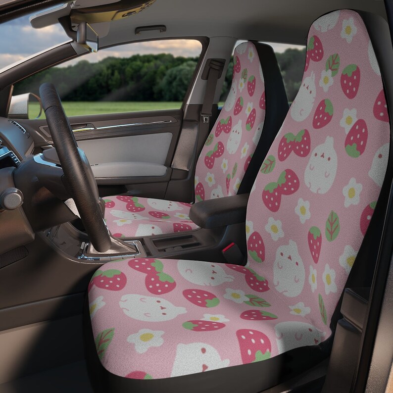 Kawaii Pastel Pink Car Seat Covers Chubby Bunny Strawberry Etsy