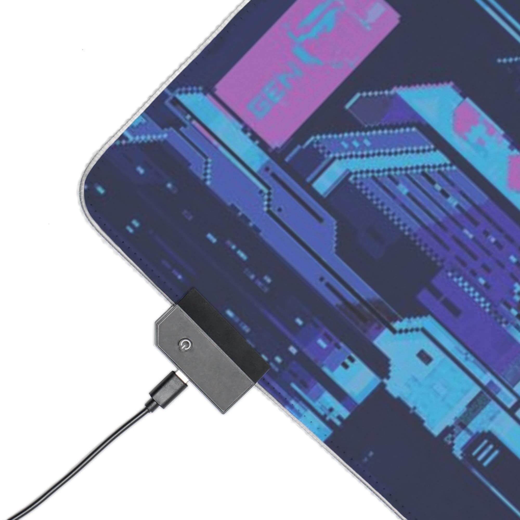 Sewn Edges Blue Vaporwave LED desk mat, Lo-FI Gaming Mouse Pad