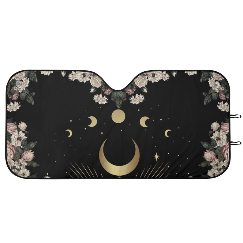 Witchy Moon phase Car sunshade for windshield, Mystical cute witch Window Sun Blocker, Pale rose moon car accessories Auto Decor Screen image 2