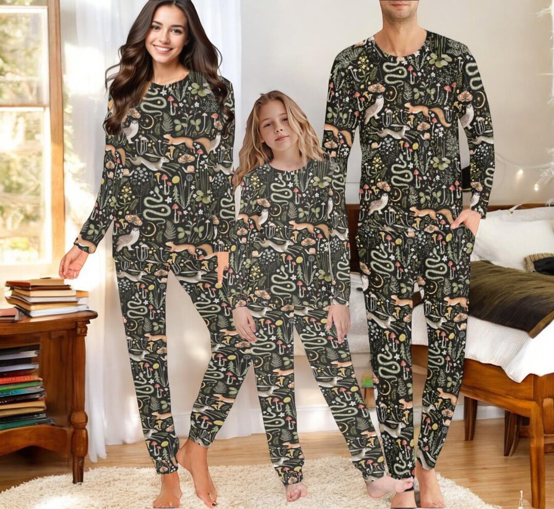 Dark Cottagecore Family Matching Long Sleeves Pajamas Set, Forest ...