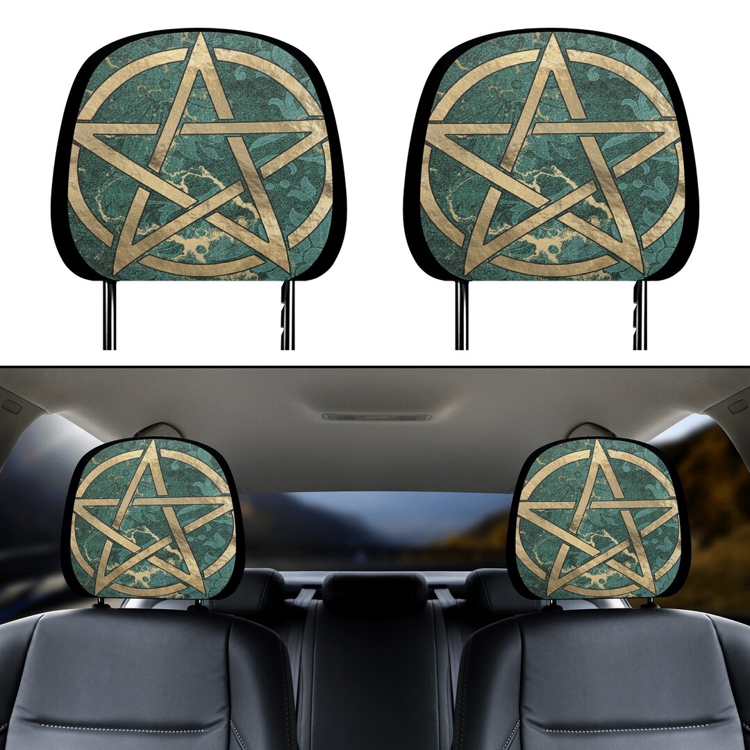Green Wicca Pentagram Car Headrest Covers, Witchy Car Seat Cover ...