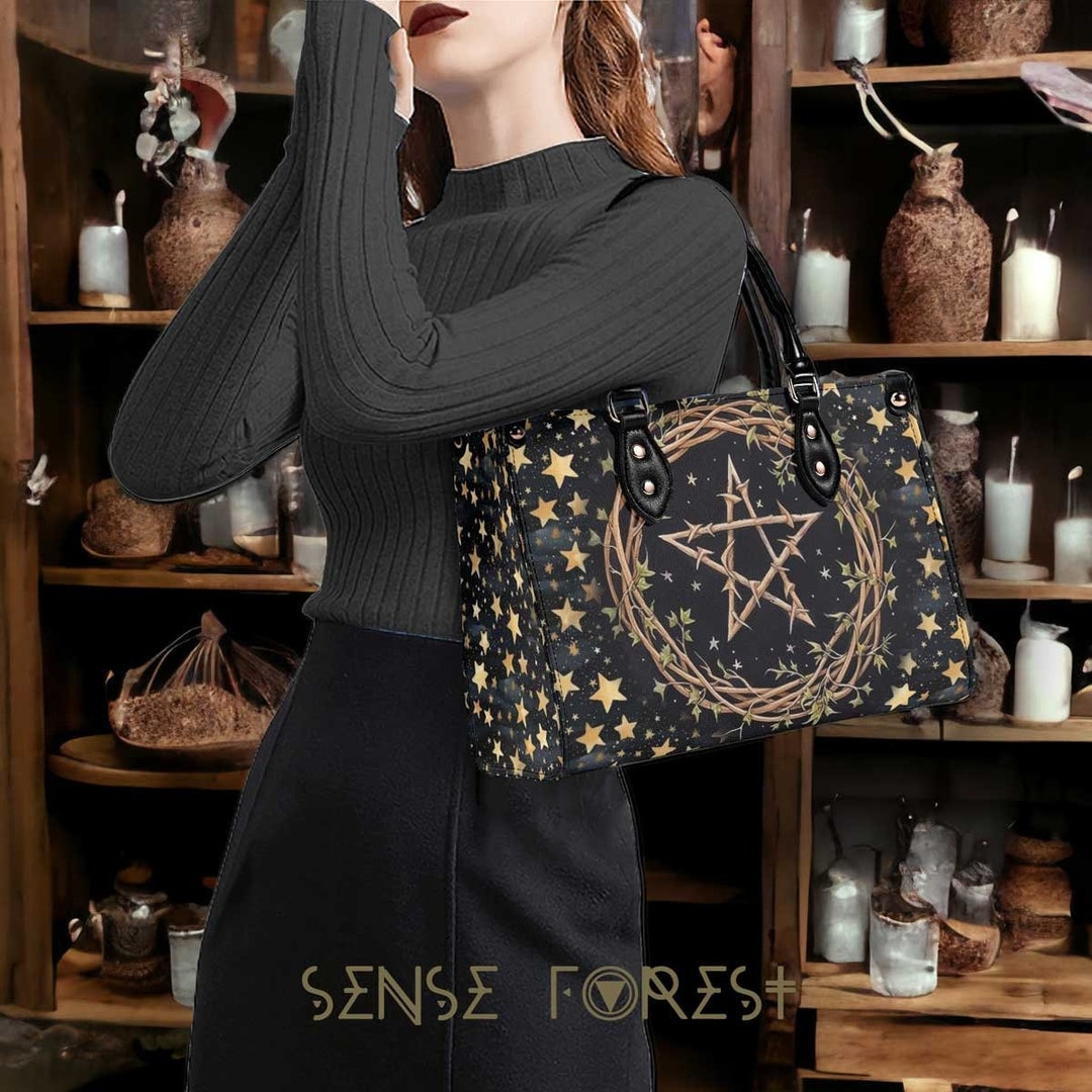 Whimsy Star Night Pentagram Witchy Top Handles Vegan Leather Handbag ...