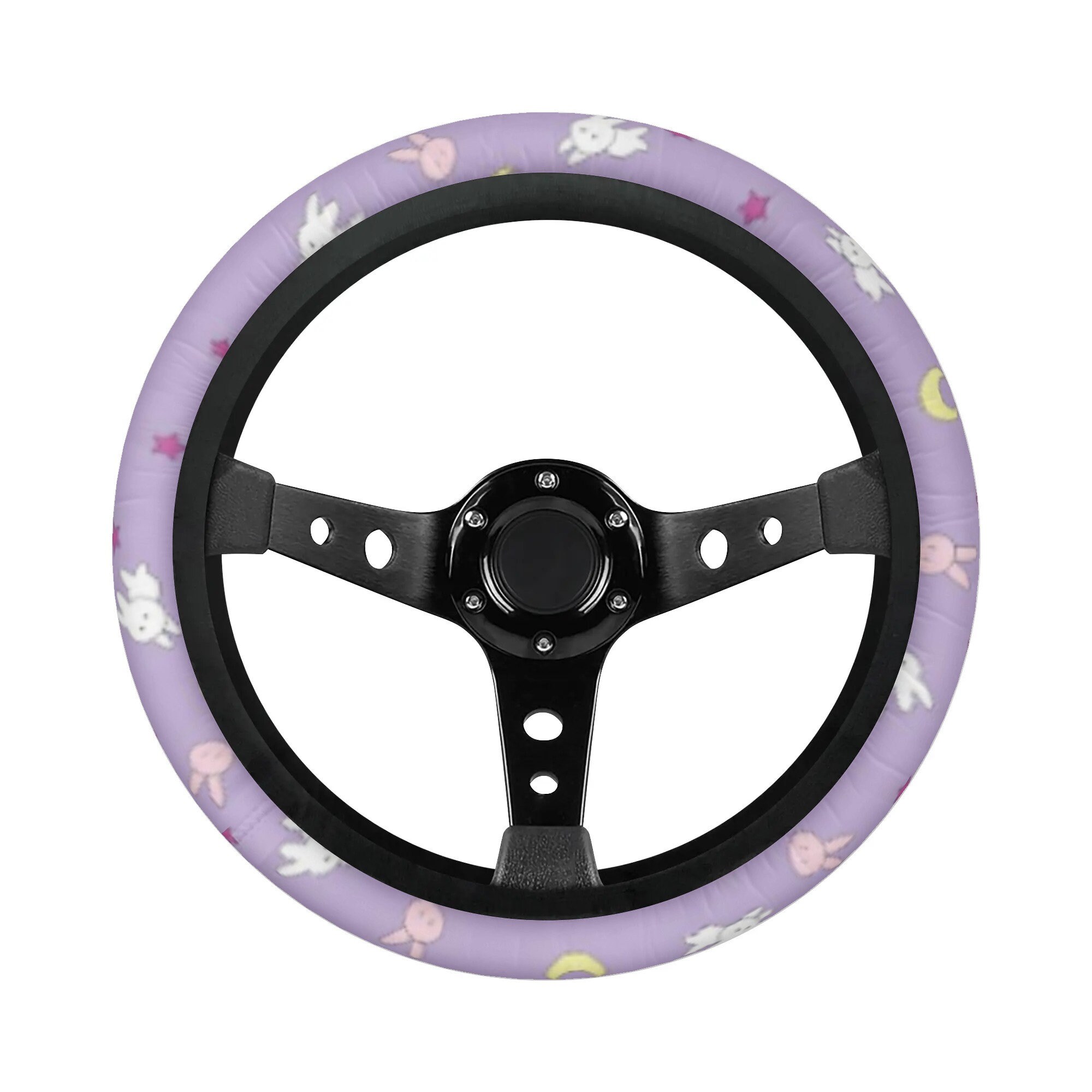 Kawaii Moon Bunny Car Steering Wheel Cover, Universal
