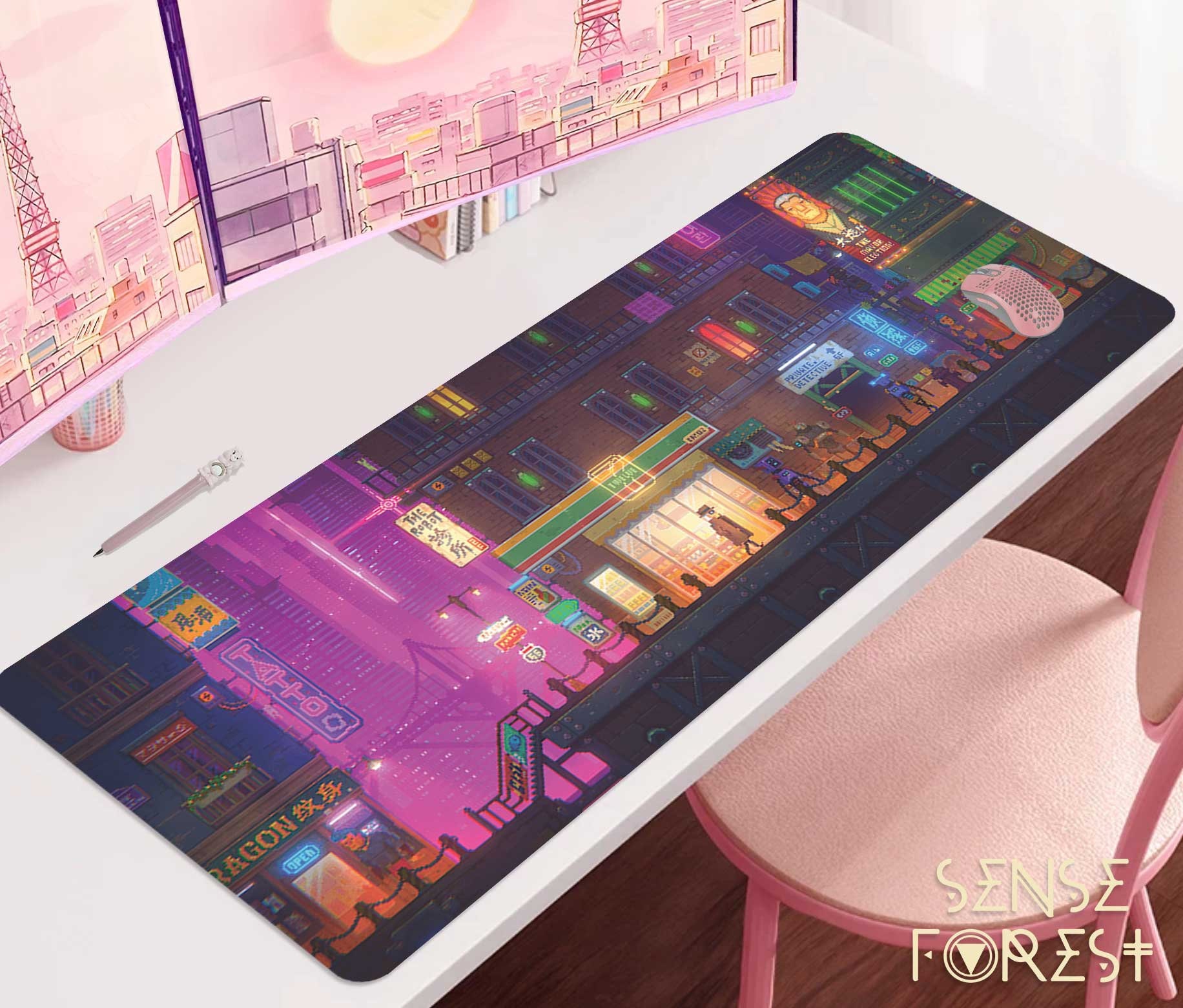 Japanese Purple Anime Desk Mat, Tokyo City Street Mouse Pad Pixel Art Neon  Vaporwave Desk Pad XXL, Long Laptop Keyboard Mats for Desk Kawaii Full Desk