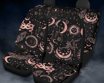 Black Pink  Celestial Mystical Witch car seat cover, Boho Moon Sacred snake seat cover for vehicle, Wicca Witchcraft car accessories decor