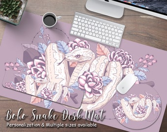 Pastel Purple Boho snake floral cute desk mat, extra large extended mouse pad cute, large gaming computer mosue pad, office desk accessories